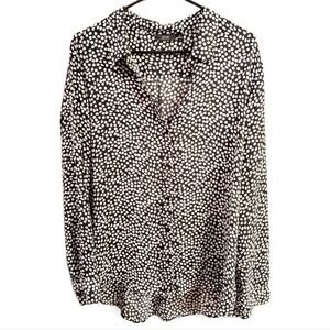 Kohls Apt 9 Black White Dot Button Down Tunic Style Blouse Size XL